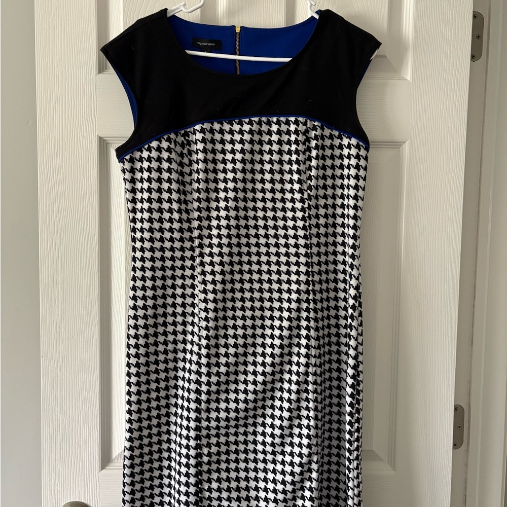 Spense Black and White Houndstooth Midi Dress